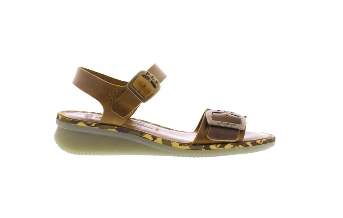 Fly London Comb230Fly Camel Women's Wedges Open Toe Sandals Made In Portugal