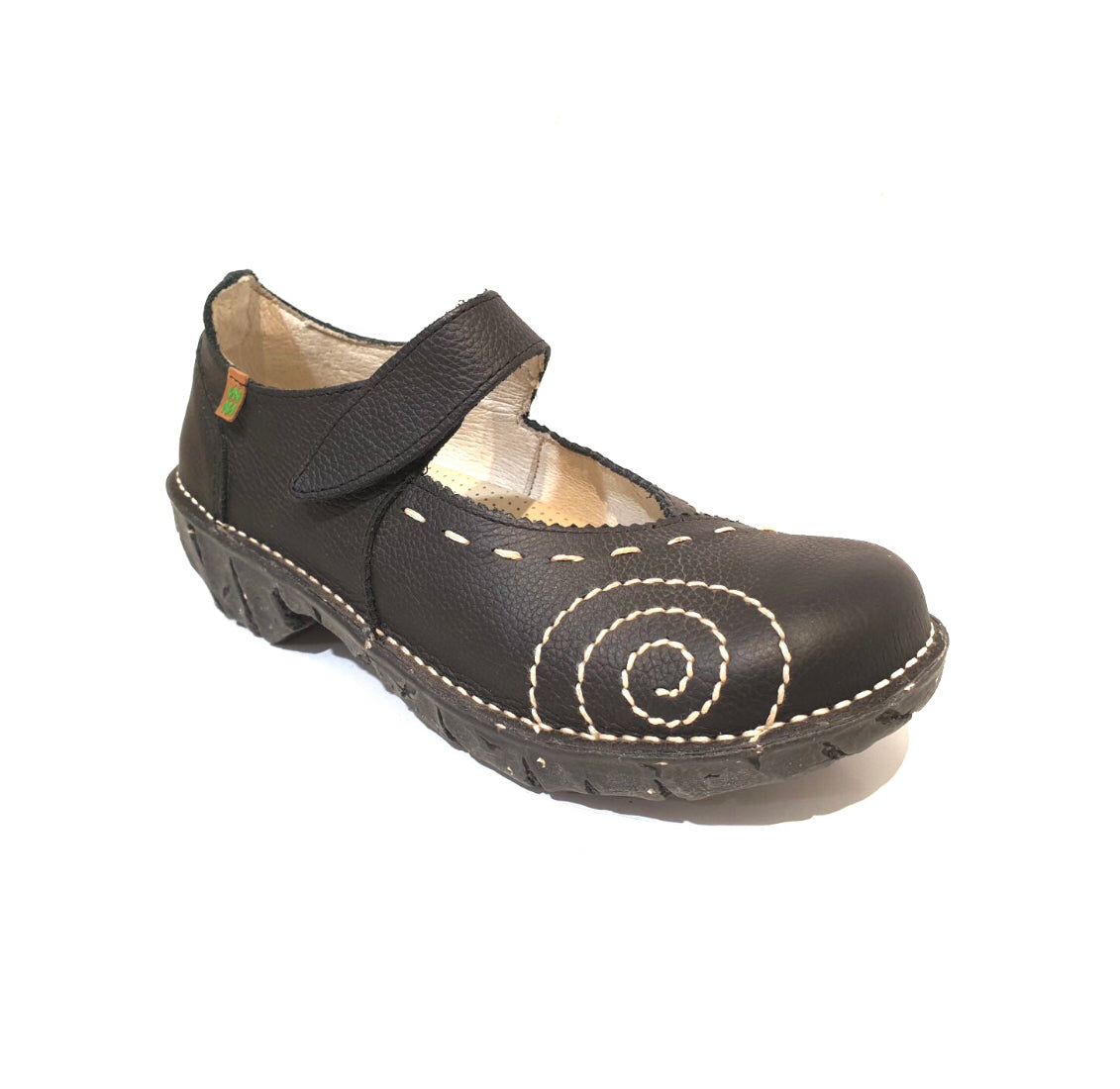 El Naturalista NC95 Black Grain Yggdrasil Velcro Mary Jane Made In Spain