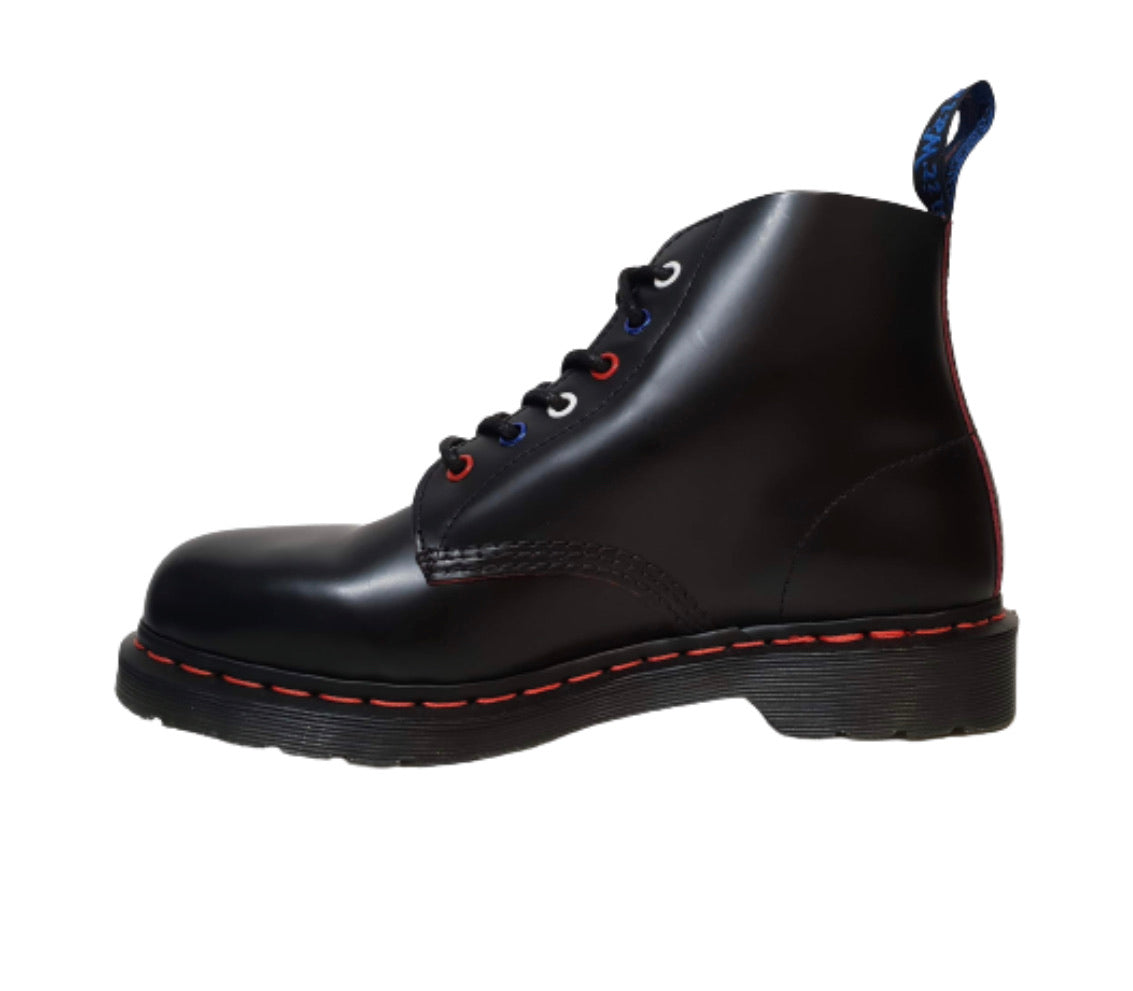 Dr. Martens 101 Black Smooth Red Stitching Ankle 6 Eyelet Boot