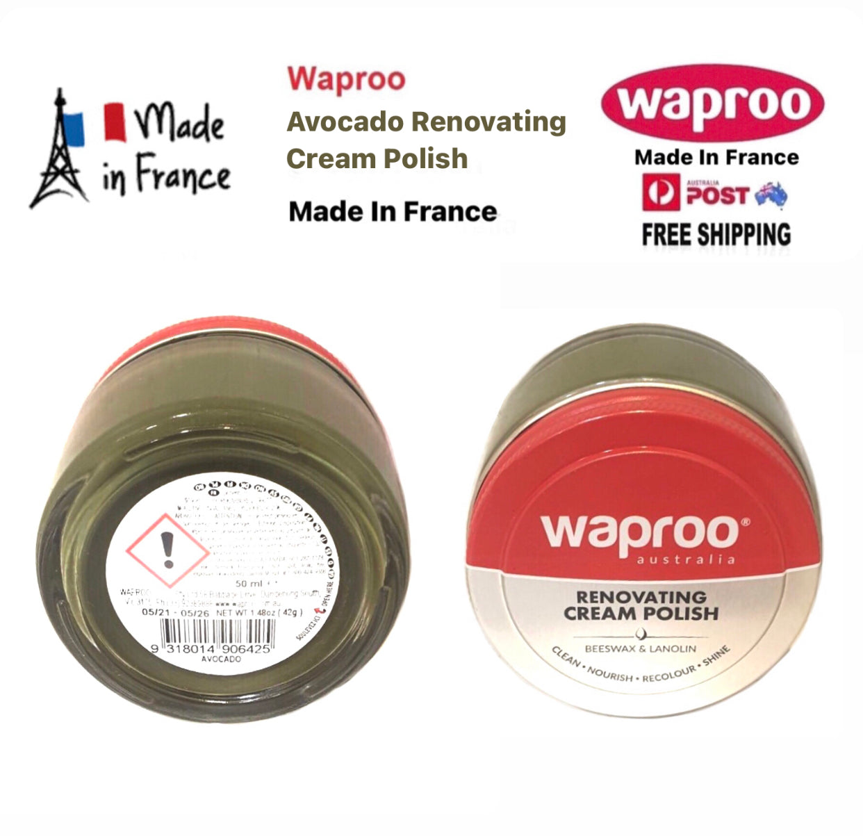 Waproo Avocado Green Renovating Cream Polish 42g Made In France