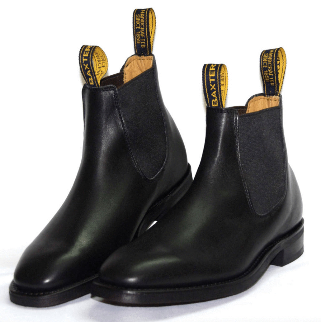 Baxter Saddler Black One Piece Leather Rubber Sole Chelsea Boot Made In Australia
