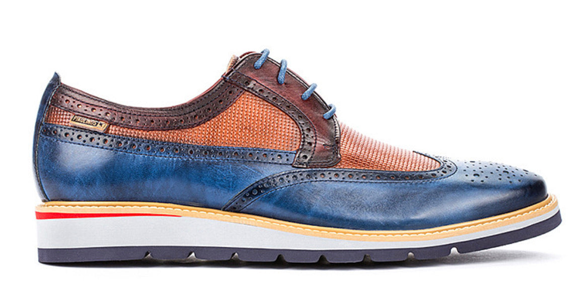 Pikolinos M7L-4227C1 Royal Blue Mens Brogue 4 Eyelet Lace Up Made In Spain