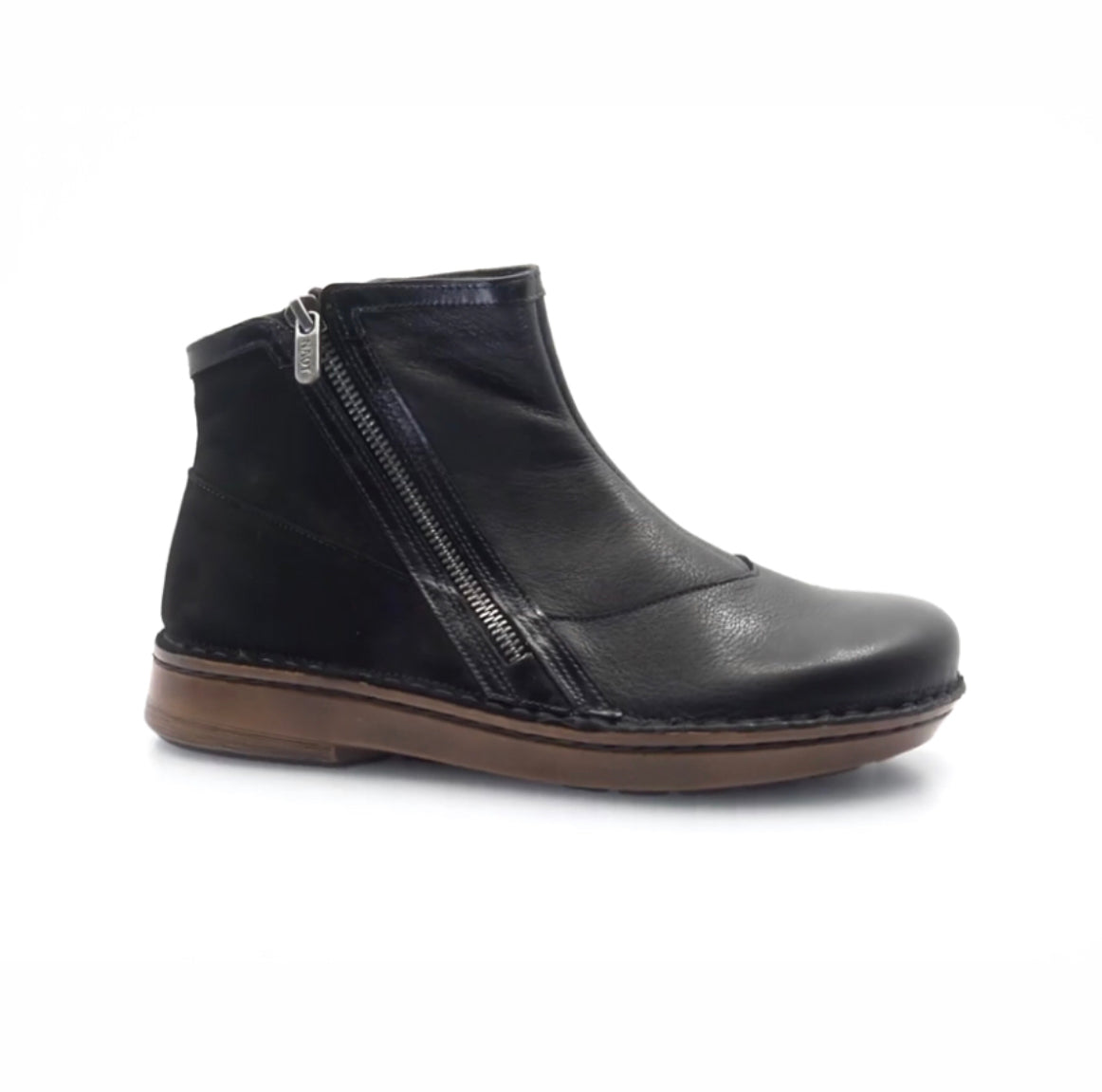 Naot Spello Black Madras Leather Double Zip Ankle Boot Made In Israel