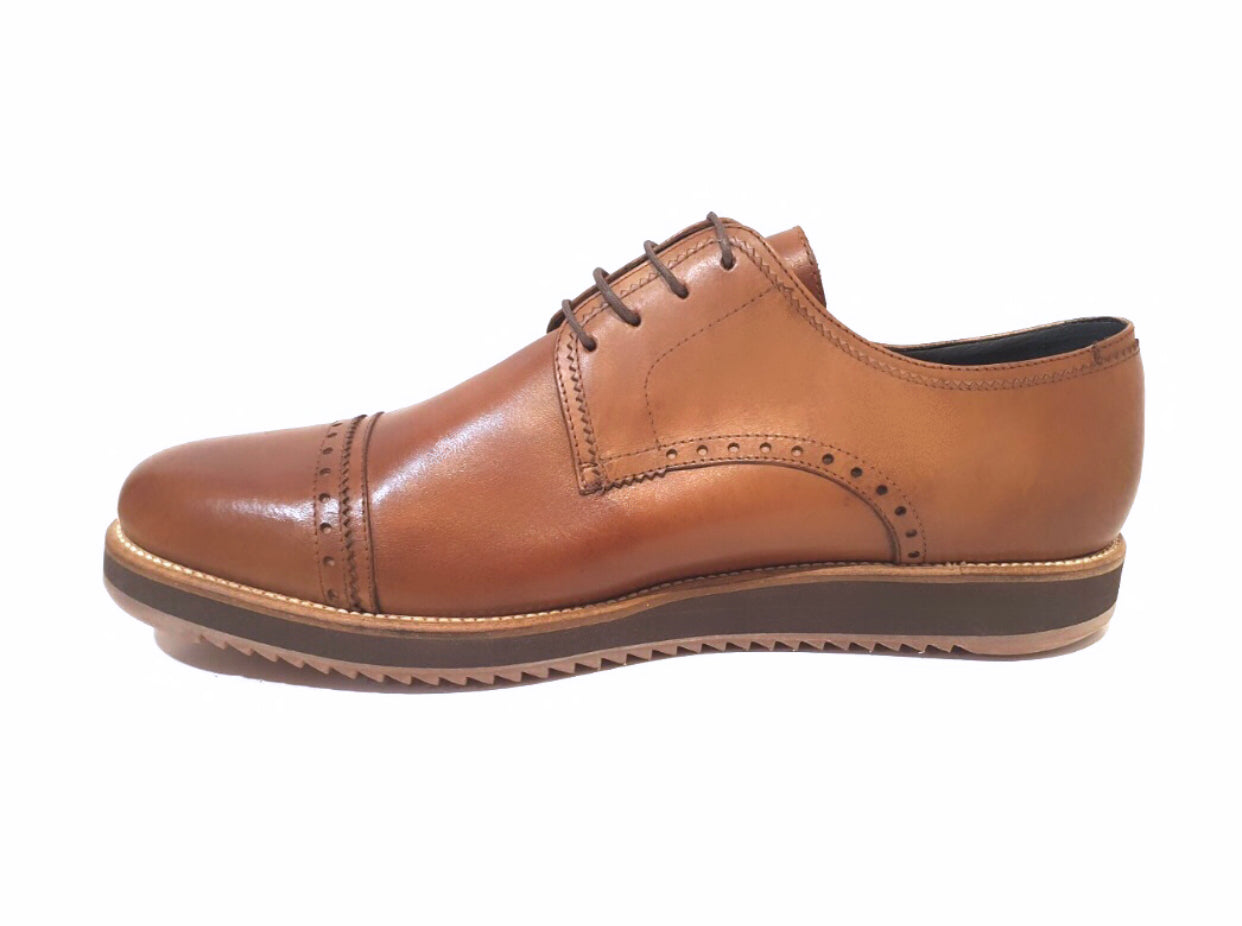 Brando 225004 Vitello Whisky Light Tan Leather 4 Eyelet Semi Brogue Made In Brazil