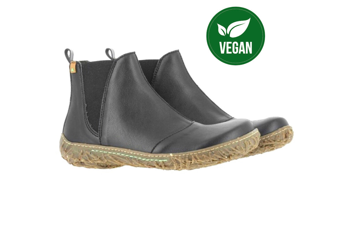 El Naturalista N786T Black Vegan Pull on Ankle Boot Made In Spain