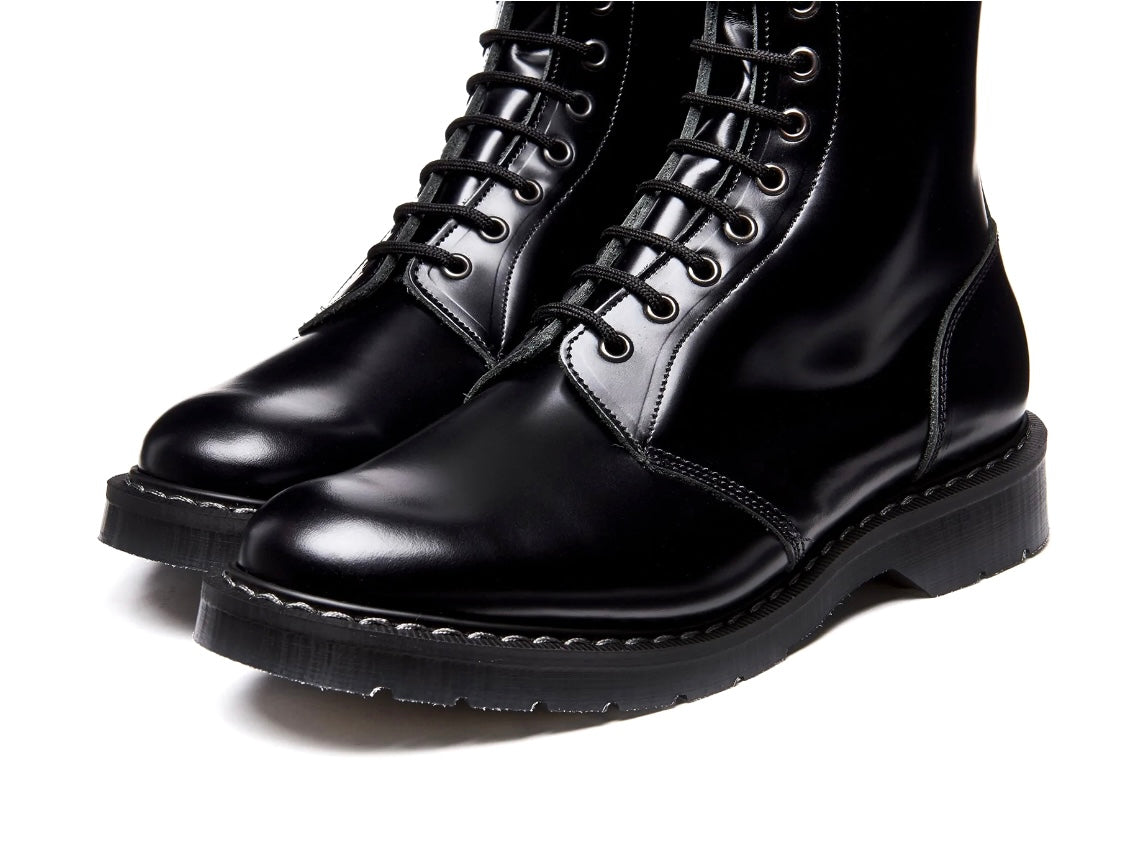 Solovair Black Hi Shine Astronaut 11 Eyelet Boot Made In England