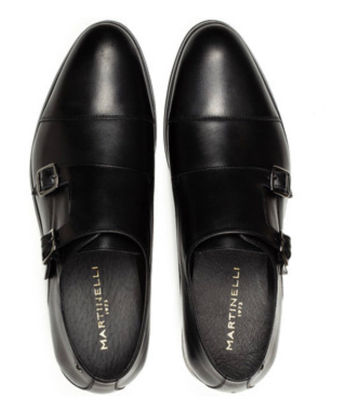 Martinelli 1492-2632PYM Black Empire Leather Monk Shoes Made In Spain