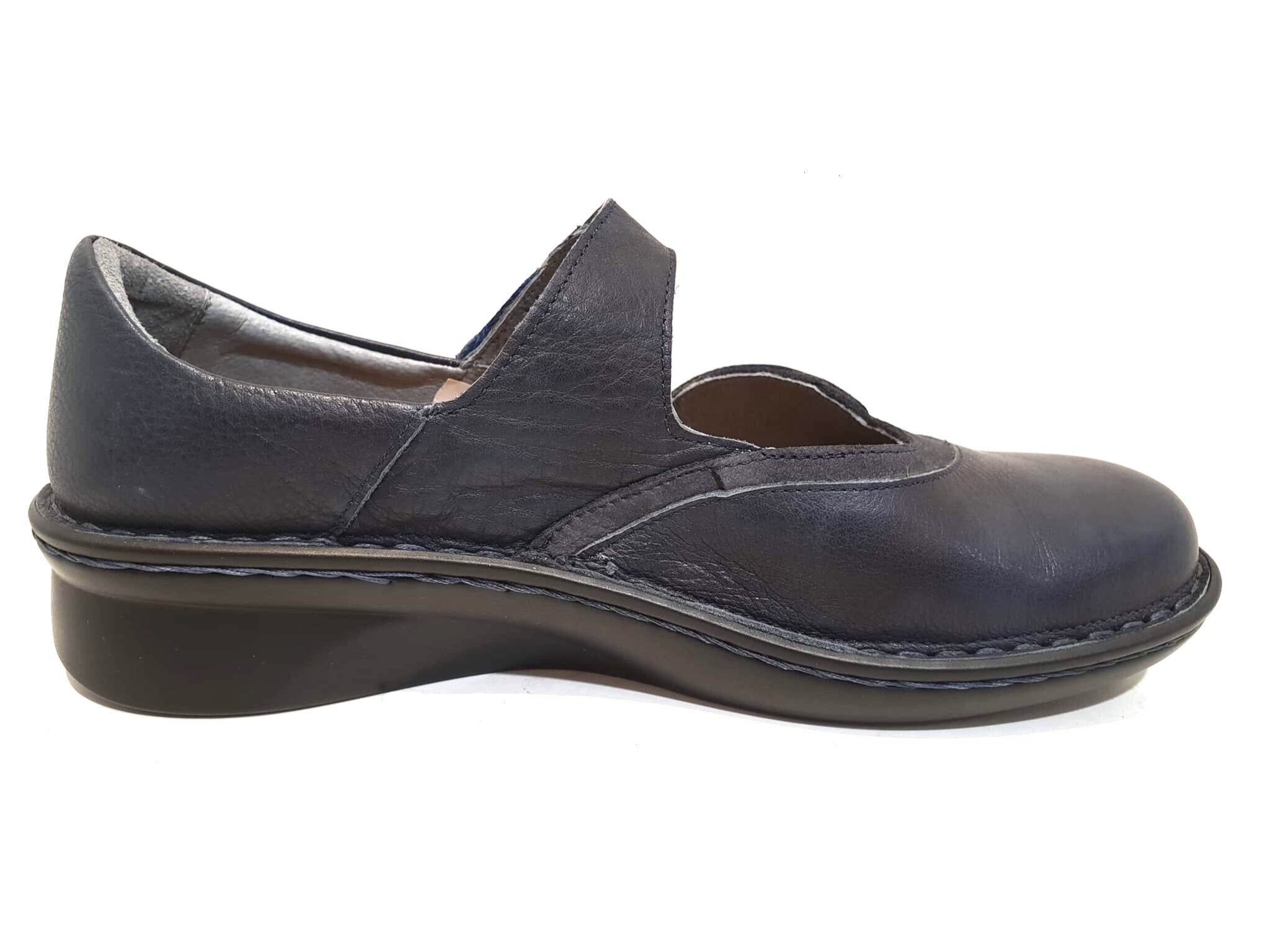 Naot Conga Ink Navy Vel Polar Leather Velcro Mary Janes Ladies Shoes Made In Israel