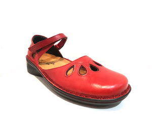 Naot Motiff Poppy Red Leather Mary Jane Velcro Made In Israel