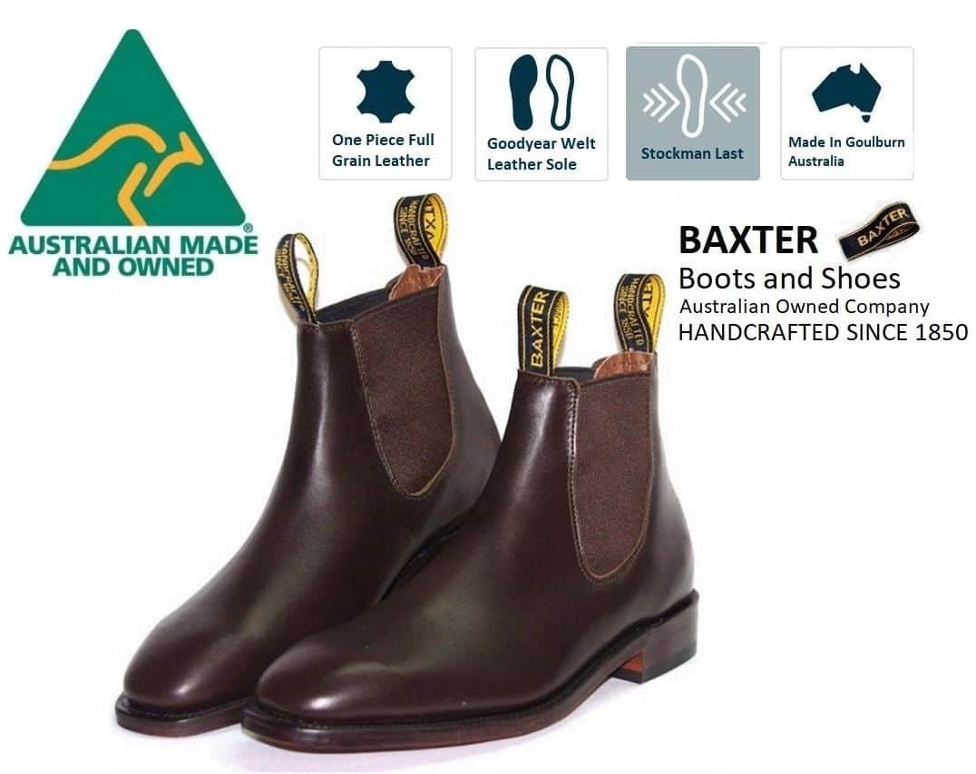 Baxter Henry Baxter Mahogany Brown One Piece Leather Sole Chelsea Boot Made In Australia