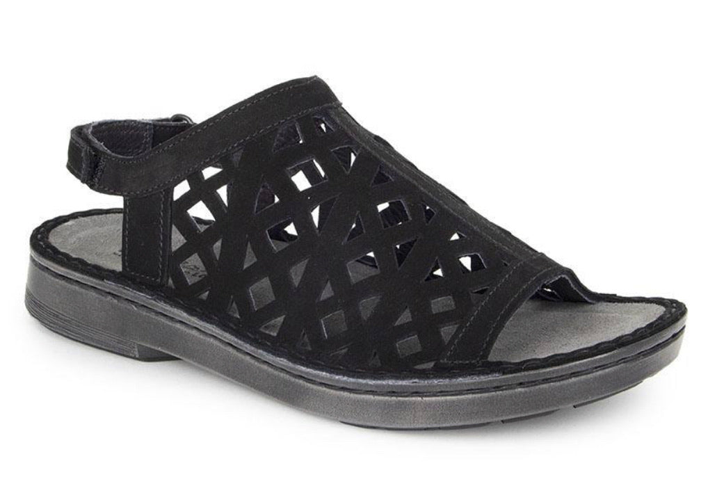 Naot Amadora Black Velvet Nubuk Leather Ladies Sandals Made In Israel