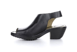 Fly London Wily300Fly Black Mousse Leather Open Toe Sandal Made In Portugal