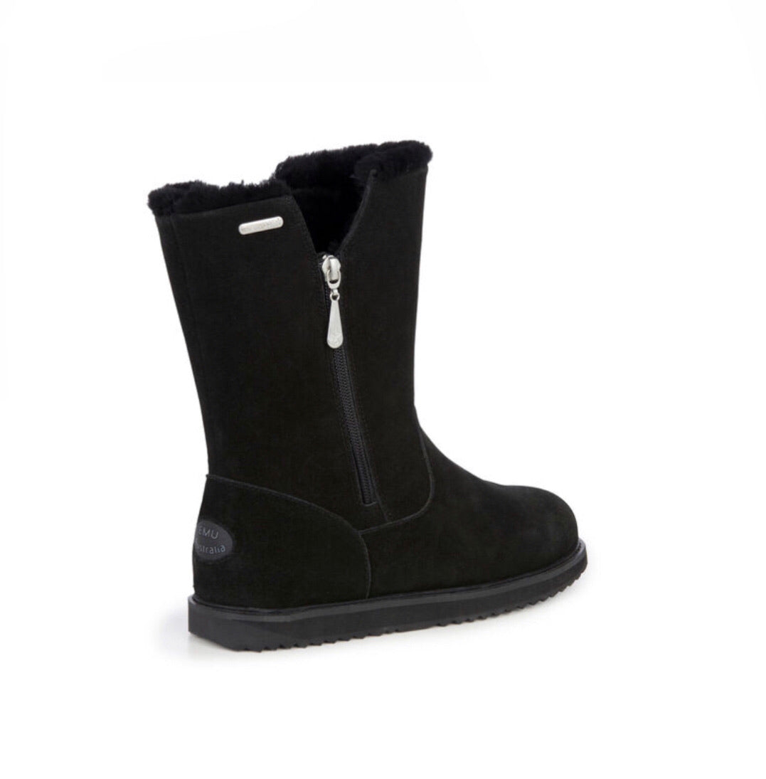 Emu Australia Black Gravelly Zip Mid Calf Sheepskin Made In Australia