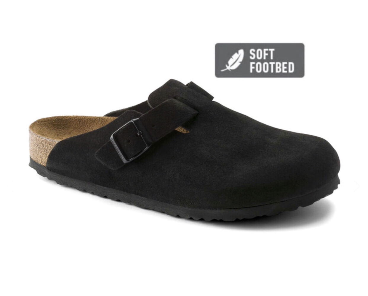 Birkenstock Boston Black Suede Soft Footbed Made In Germany