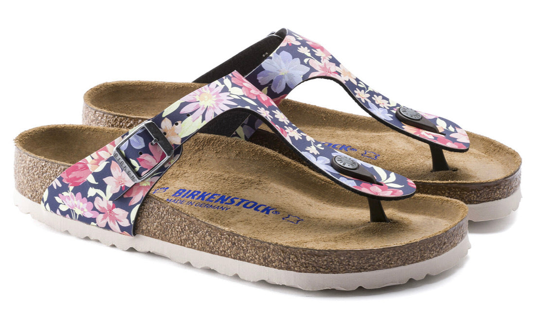 Birkenstock Gizeh Navy Supernatural Flowers Soft Footbed Birko-Flor Made In Germany