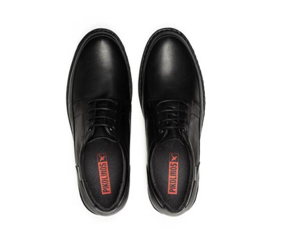 Pikolinos M0M-4255 Black Leather Mens 4 Eyelet Padded Collar Shoe Made In Spain