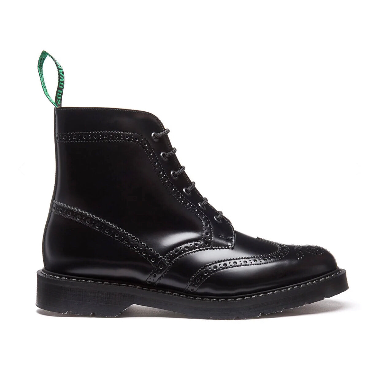 Solovair Black Hi-Shine 6 Eyelet Brogue Boot Made In England
