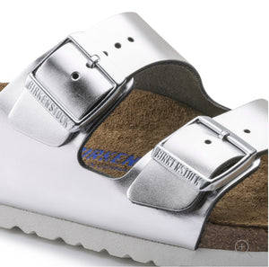 Birkenstock Arizona Metallic Silver Leather Soft Footbed Made In Germany