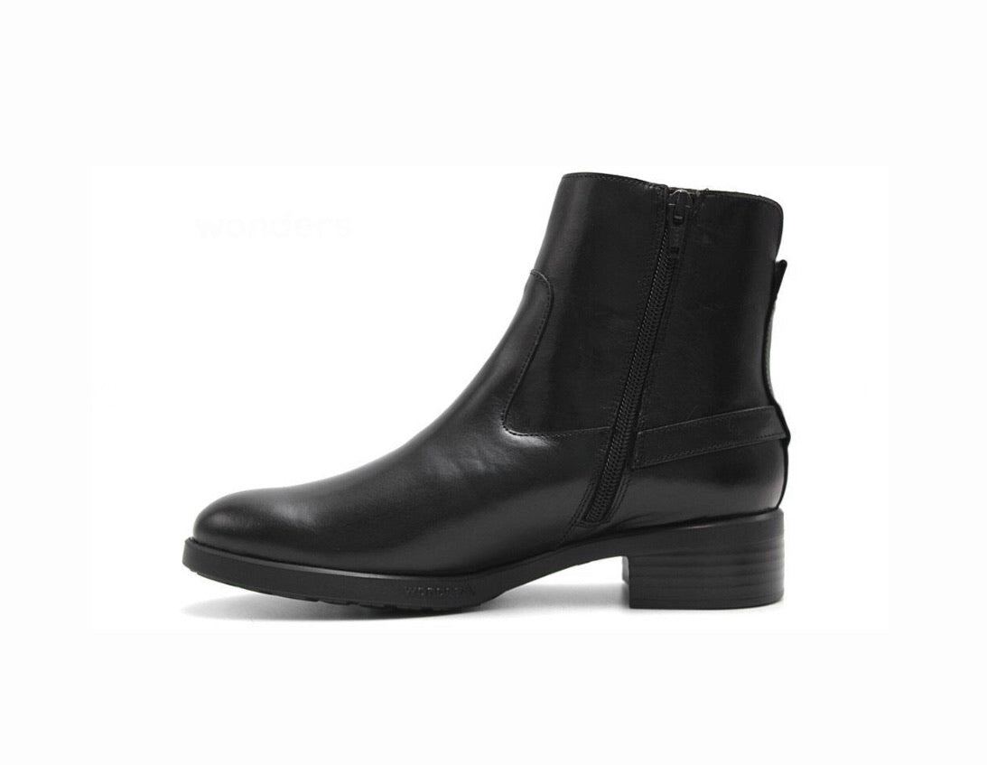 Wonders D-9301 Black Negro Zip Ankle Boot Made In Spain