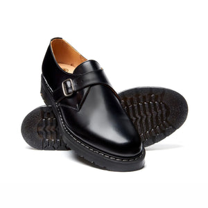 Solovair Black Hi Shine Single Buckle Monk Shoe Made In England