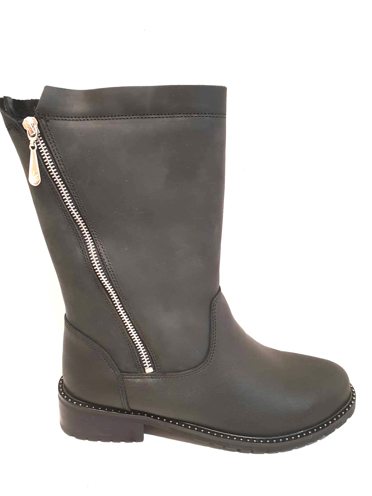 Emu Australia Black Yancoal Zip Sheepskin Waterproof Waxy Leather Boots Made In Australia