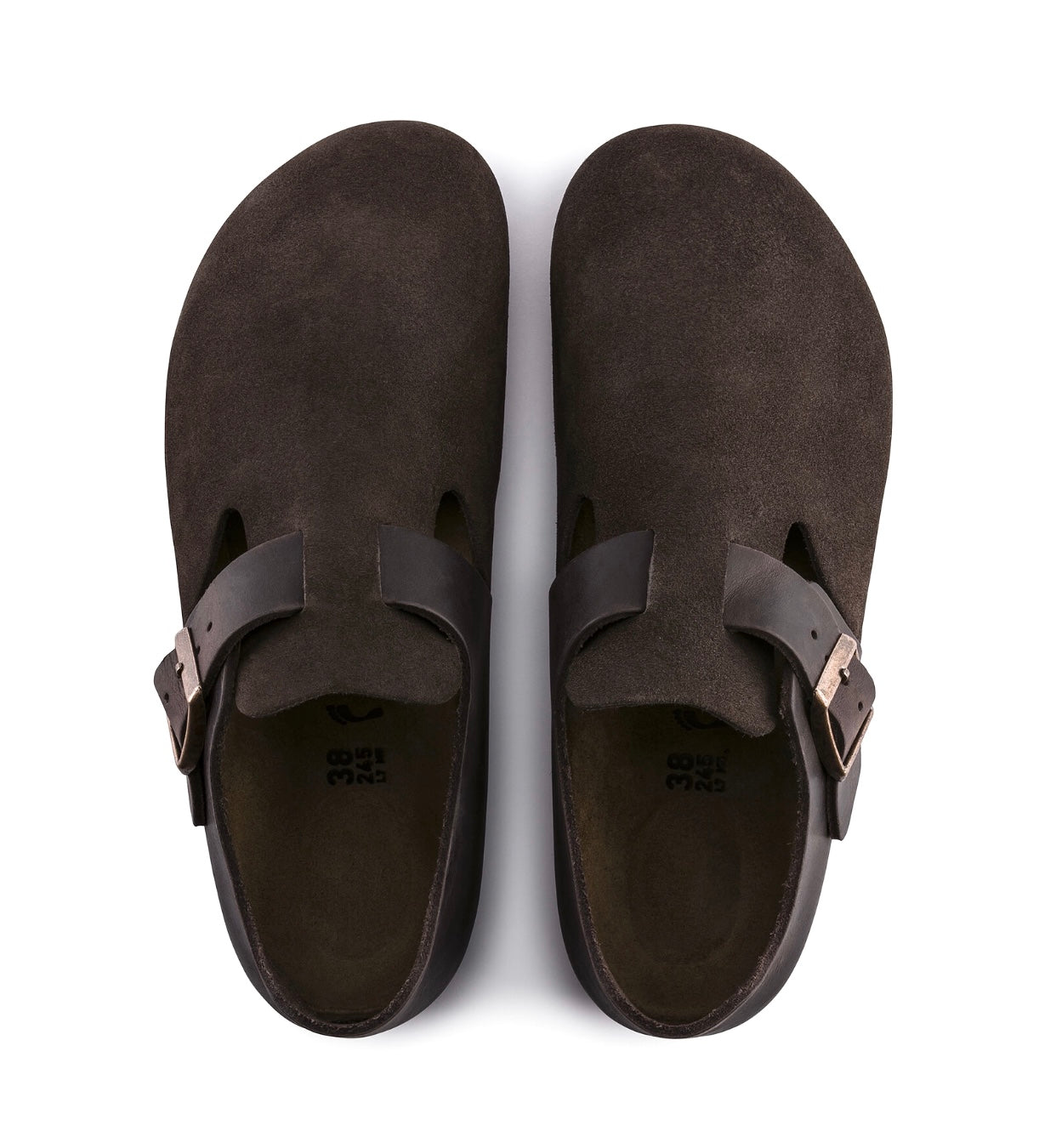 Birkenstock London Ebony Brown Oiled Leather Suede Leather Classic Footbed