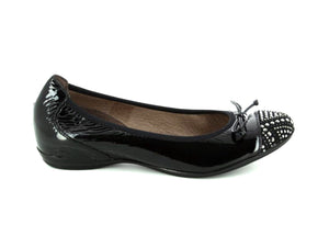 Wonders A-3082 Black Patent Sumatra Leather Slip On Flats Made In Spain