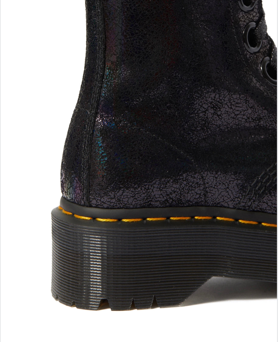 Dr. Martens Molly Black Iridescent Crackle Platform Ankle 6 Eyelet Boot