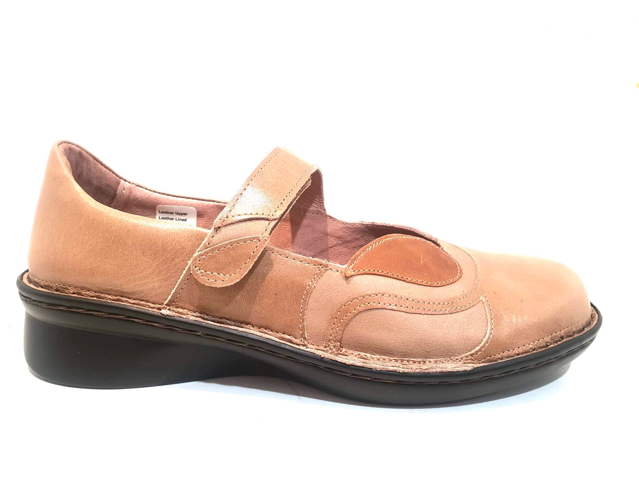 Naot Conga Tan Khaki Latte Leather Velcro Mary Janes Ladies Shoes Made In Israel