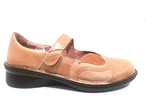 Naot Conga Tan Khaki Latte Leather Velcro Mary Janes Ladies Shoes Made In Israel