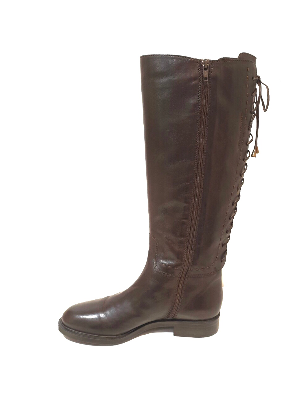 Progetto H024 Light T Moro Brown Knee High Back Lace Zip Boot Made In Italy
