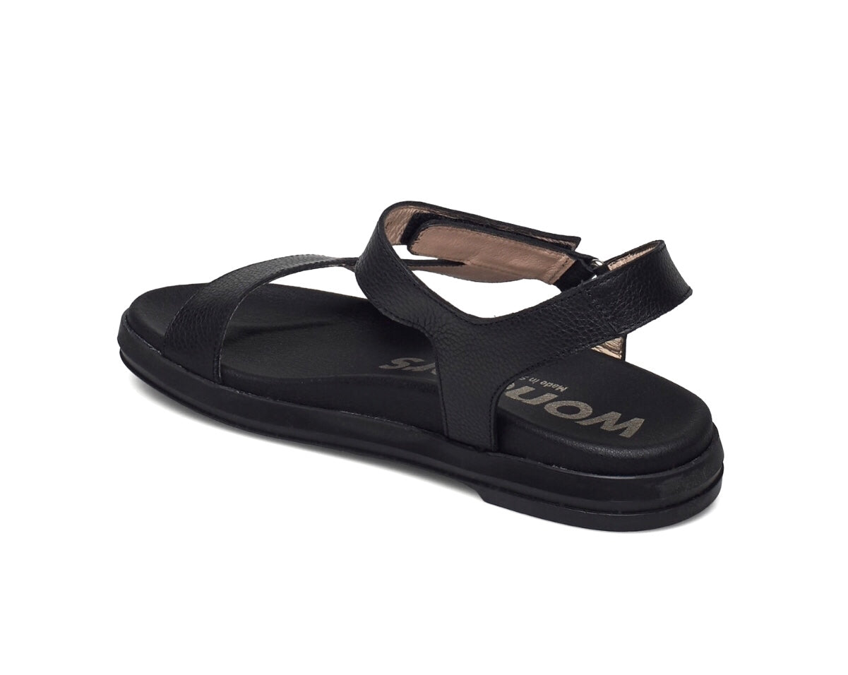 Wonders B-7410 Black Willer Negro Leather Velcro Sandal Made In Spain