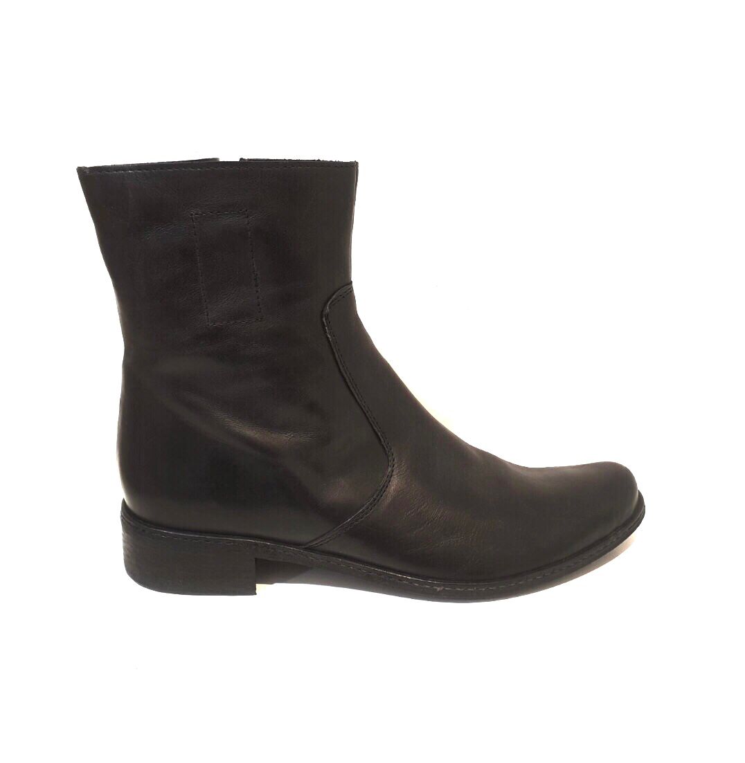 Progetto 9513 Black Leather Zip Ankle Boot Made In Italy