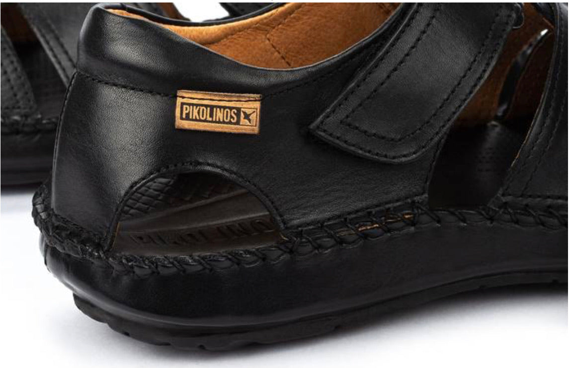 Pikolinos 06J-5433 Black Leather Sandals Mens Velcro Made In Spain