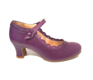 Rock n’ Dot 9847 Dorothy Purple Leather Button Court Shoe Made In Portugal