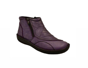 Cabello Comfort 5250-27 Purple Crinkle Double Zip Ankle Boot Made In Turkey