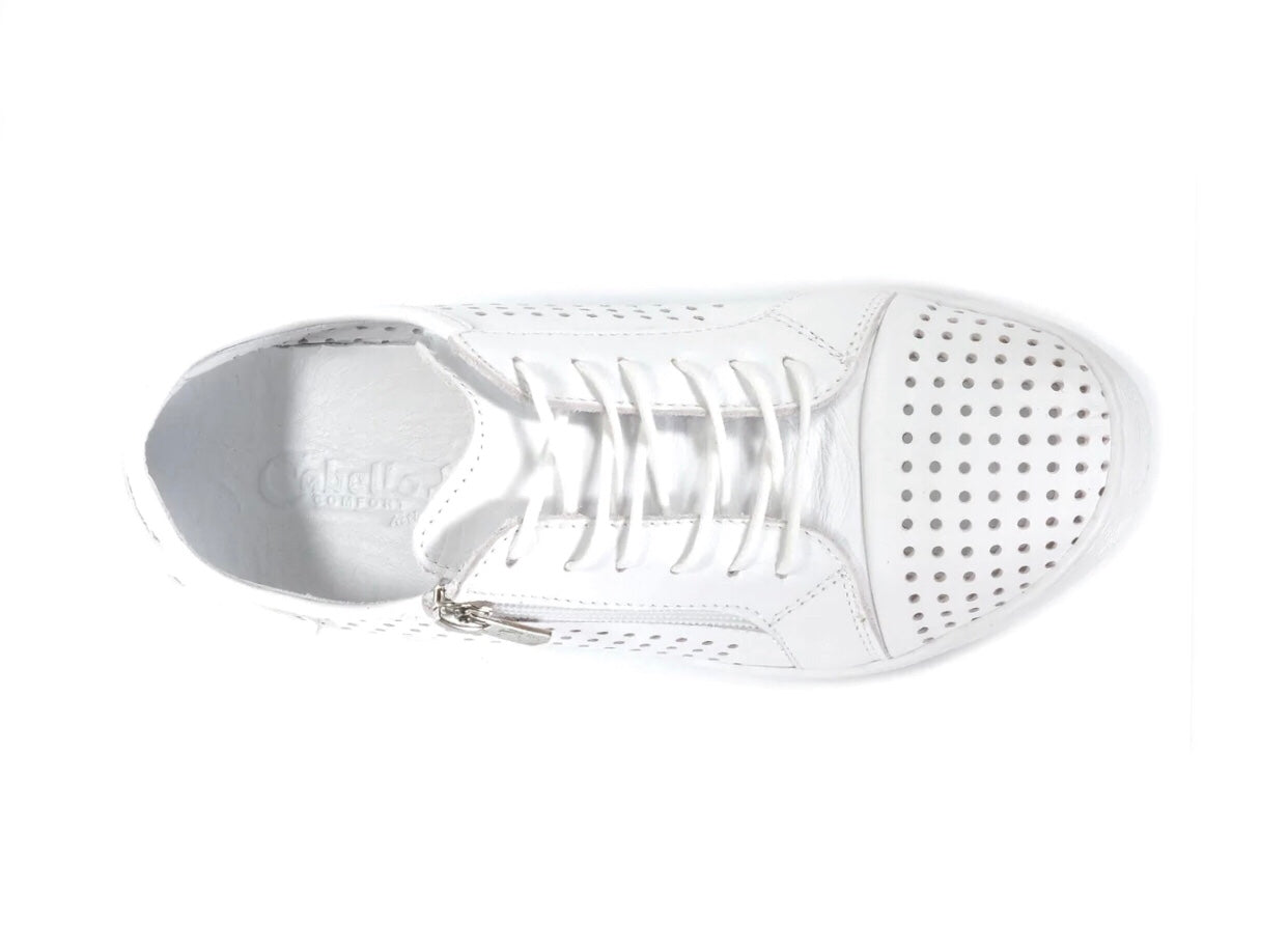 Cabello Comfort EG17 White Perforated 6 Eyelet Zip Shoe Made In Turkey