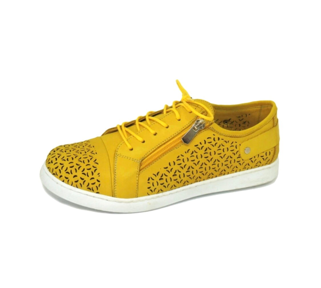 Cabello Comfort EG16 Mustard 6 Eyelet Zip Shoe Made In Turkey