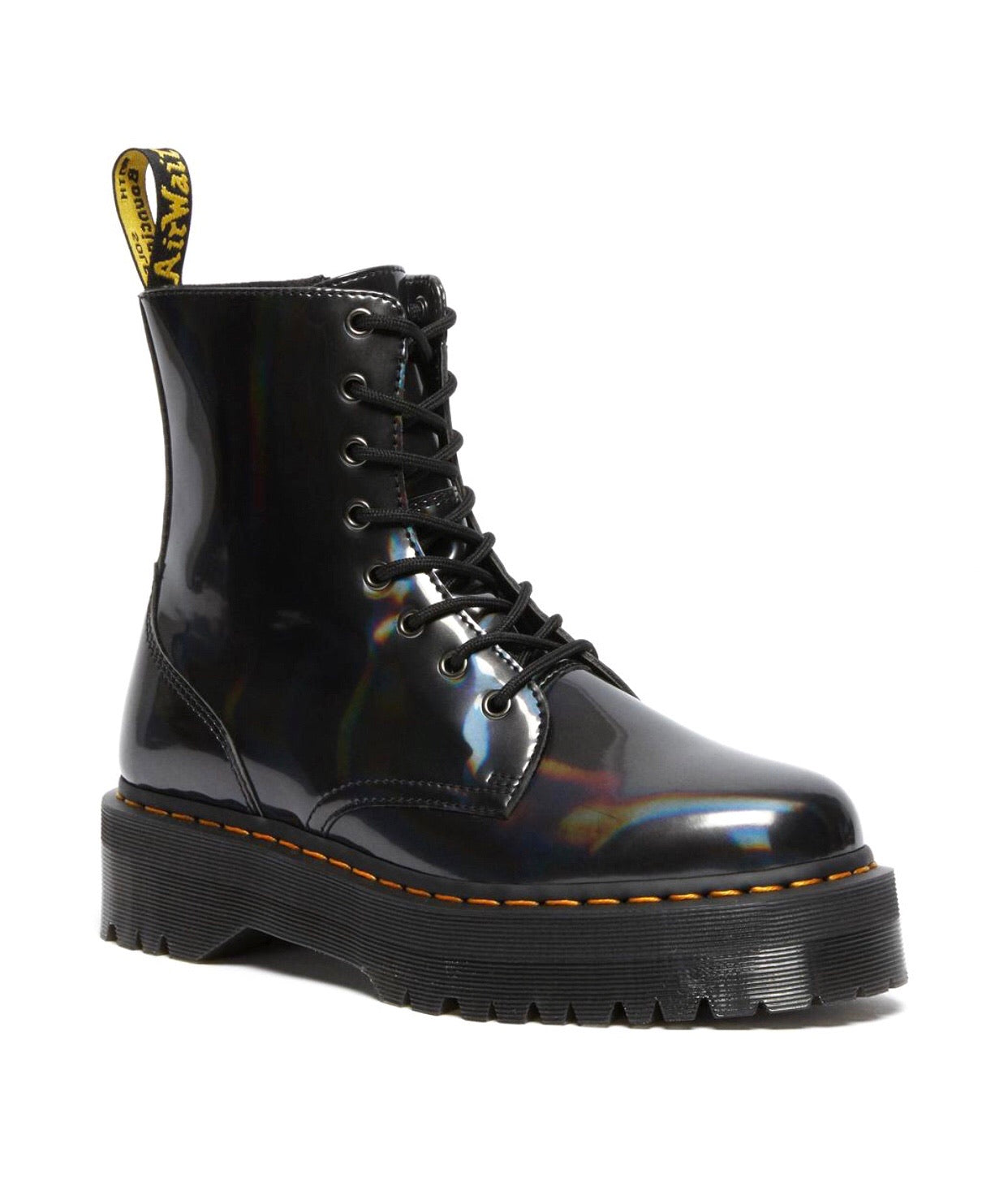 Dr. Martens Jadon Gunmetal Hologram Platform Ankle 8 Eyelet Boot