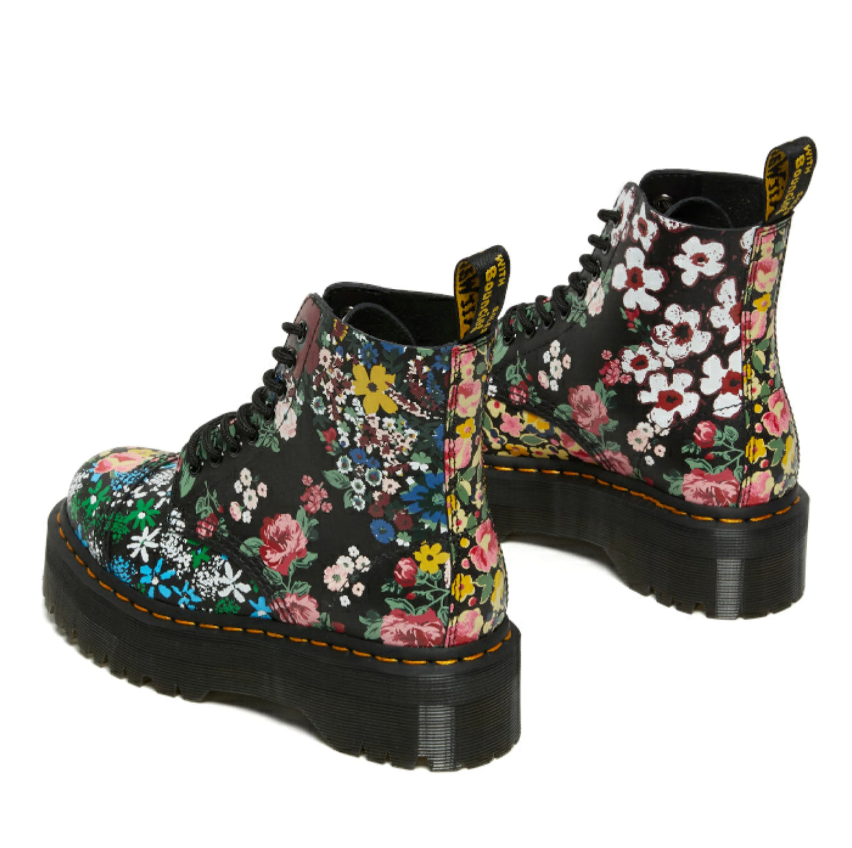 Dr. Martens Sinclair Black Floral Mash Up Backhand Zip Ankle 8 Eyelet Boot