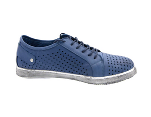 Cabello Comfort EG17 Ocean Blue Perforated 6 Eyelet Zip Shoe Made In Turkey