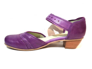 Mentha Andie Purple Leather Women’s Court Shoes Mary Jane Velcro Made In Portugal