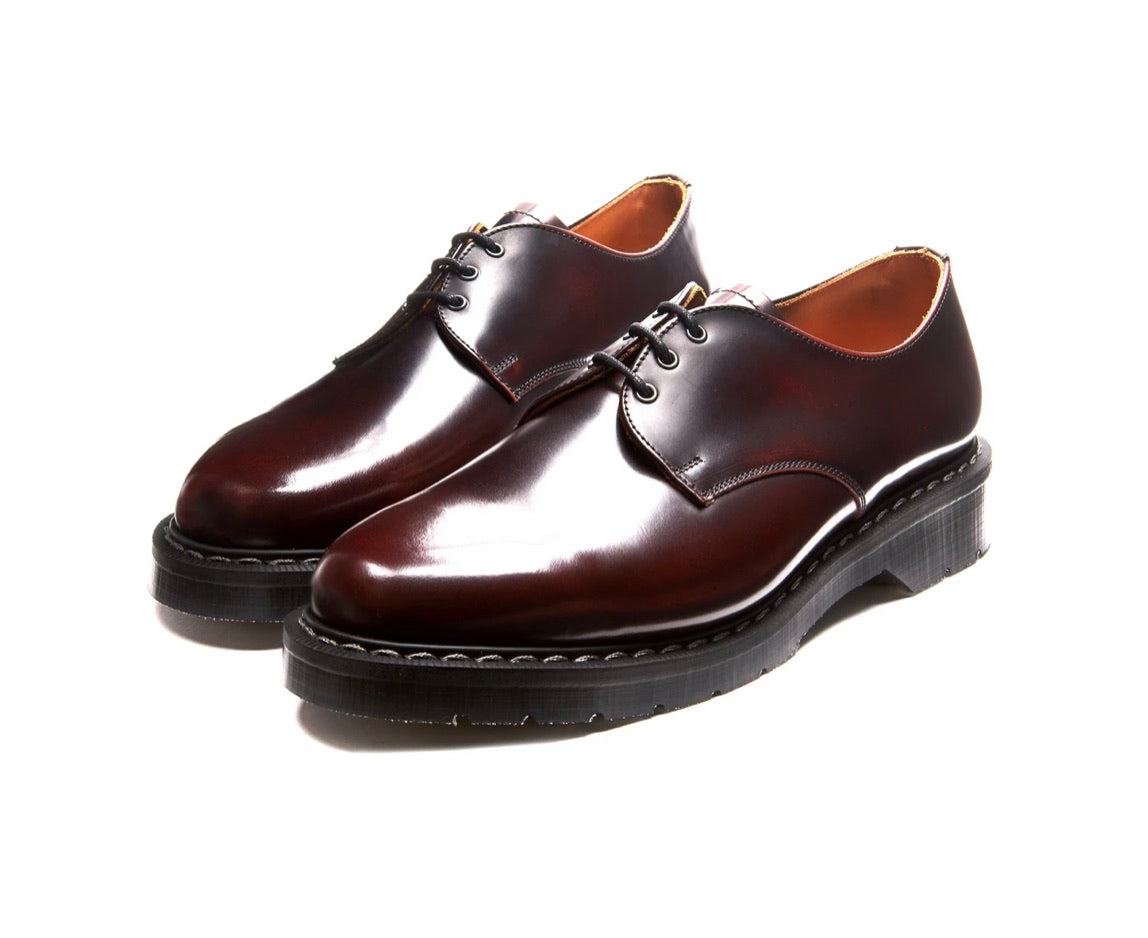 Solovair Burgundy Rub-Off 3 Eyelet Gibson Shoe Made In England