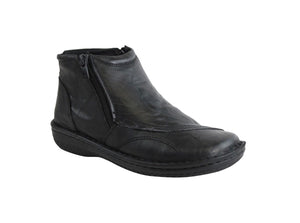 Cabello Comfort 5250-27 Black Crinkle Double Zip Ankle Boot Made In Turkey