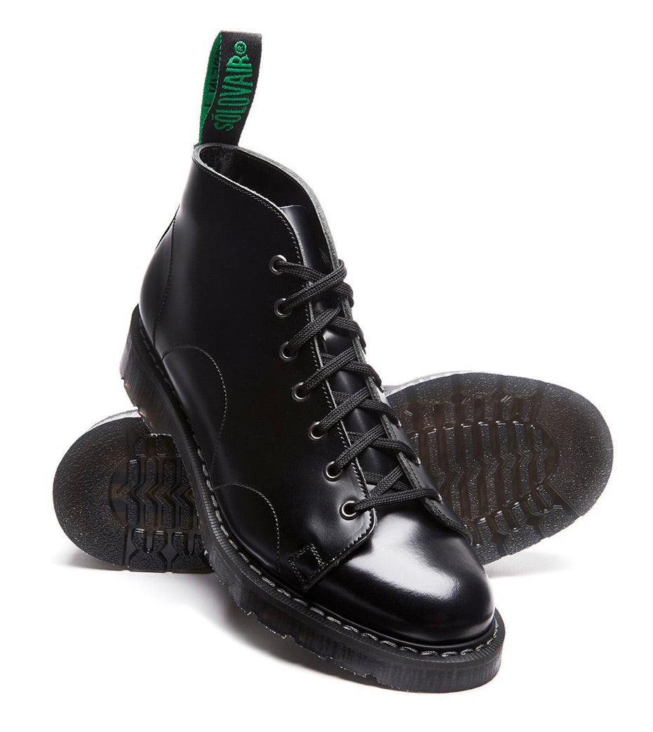 Solovair Monkey Black Hi-Shine 7 Eyelet Boot Made In England