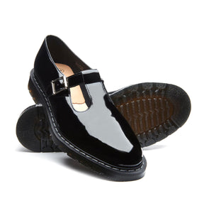 Solovair Black Patent Mary Jane White Stitch Shoe Made In England