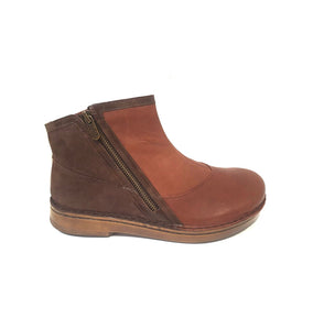 Naot Spello Chestnut Brown Leather Double Zip Ankle Boot Made In Israel