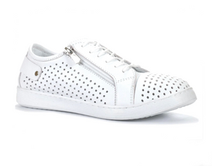 Cabello Comfort EG17 White Perforated 6 Eyelet Zip Shoe Made In Turkey