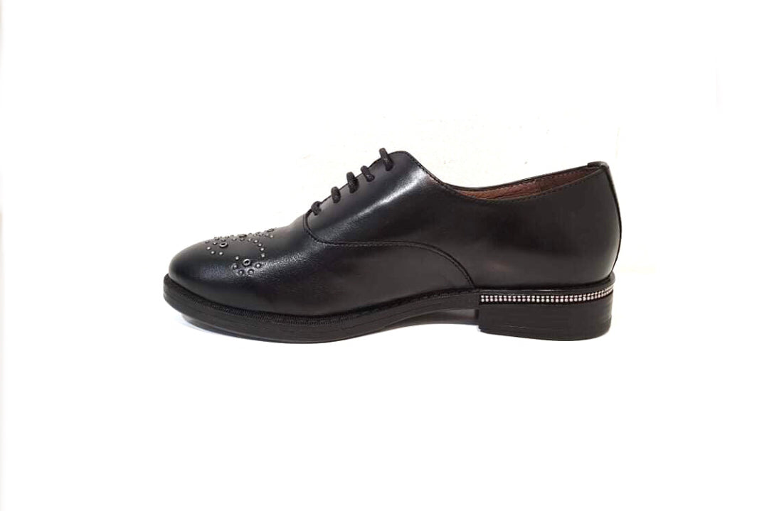 Wonders A-7210 Black Negro Leather 5 Eyelet Shoe Made In Spain