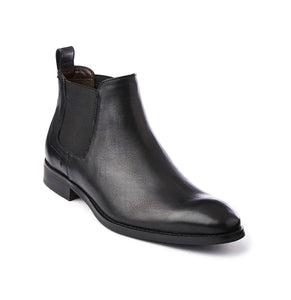 Croft Ethan Black Leather Elastic Sided Chelsea Ankle Boot